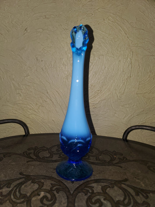 Fenton Opalescent Blue "Water Lily" Swung Pedestal Bud Vase