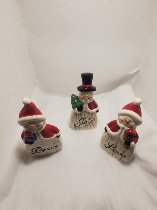 Ceramic Snowman - set of 3 Love, Joy, Peace