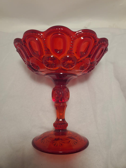 Glass Moon and Stars Ruby Red Compote - Vintage LE Smith
