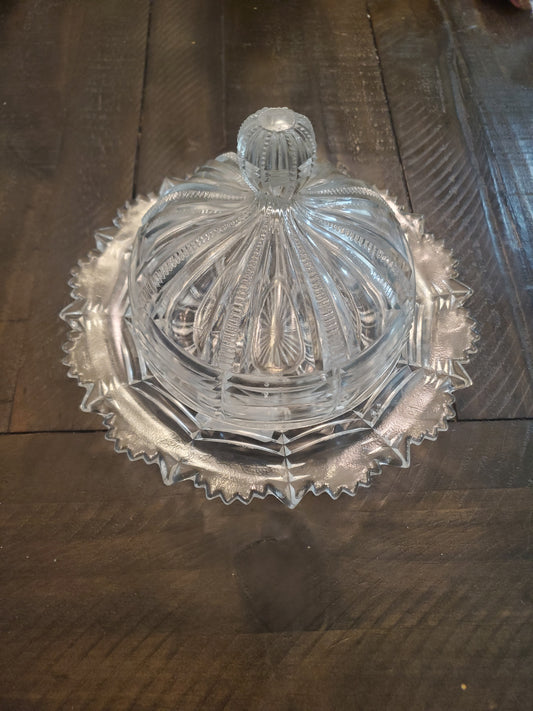 Cut Glass Dome Vintage Butter Dish with Lid